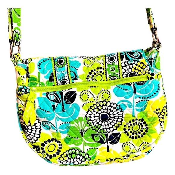 Vera Bradley Limes Up Pattern Green Floral Quilted Shoulder Crossbody Saddle Bag - Picture 8 of 13